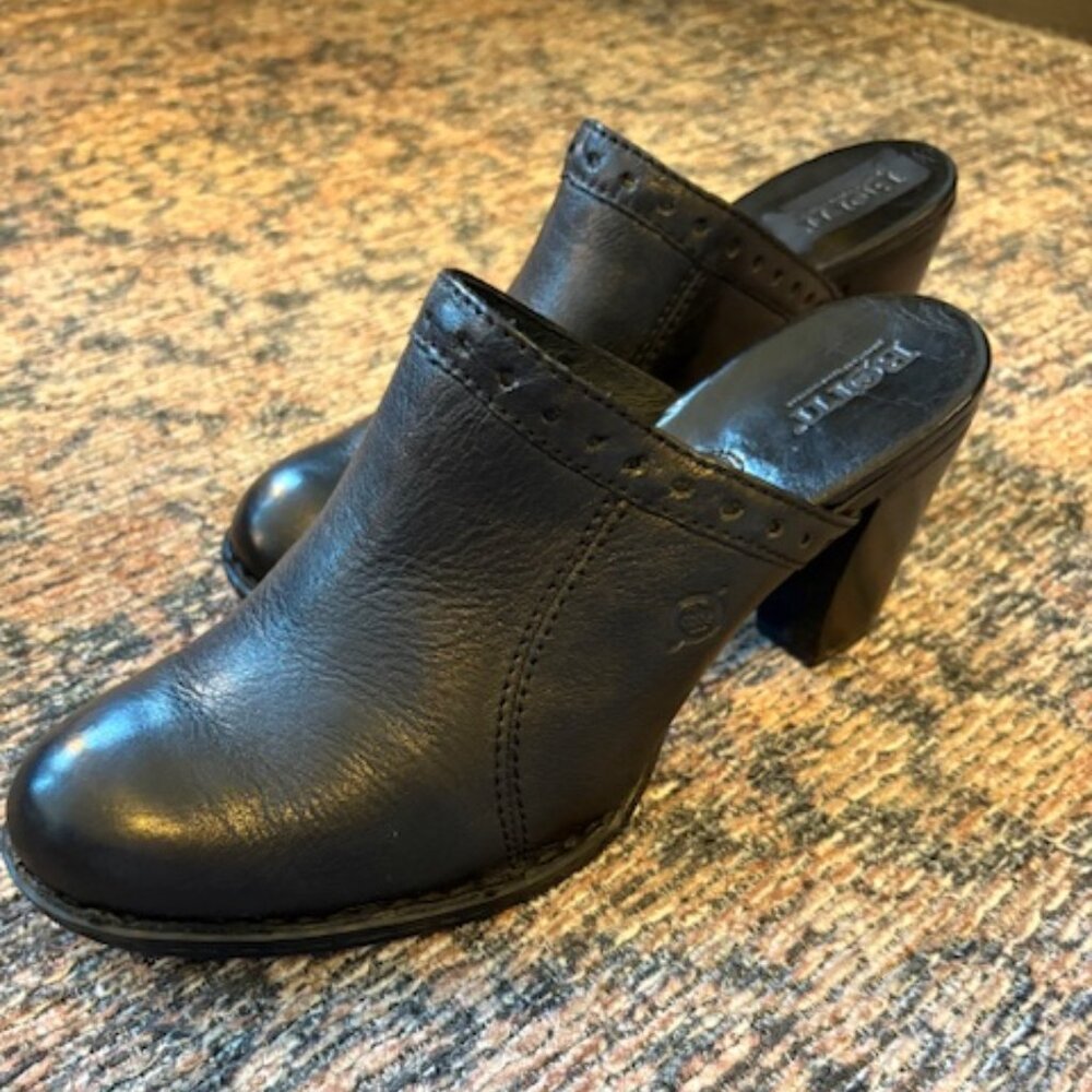 Born Black Leather Heeled Clogs | Women’s Size 9 | 3.5” Heel
